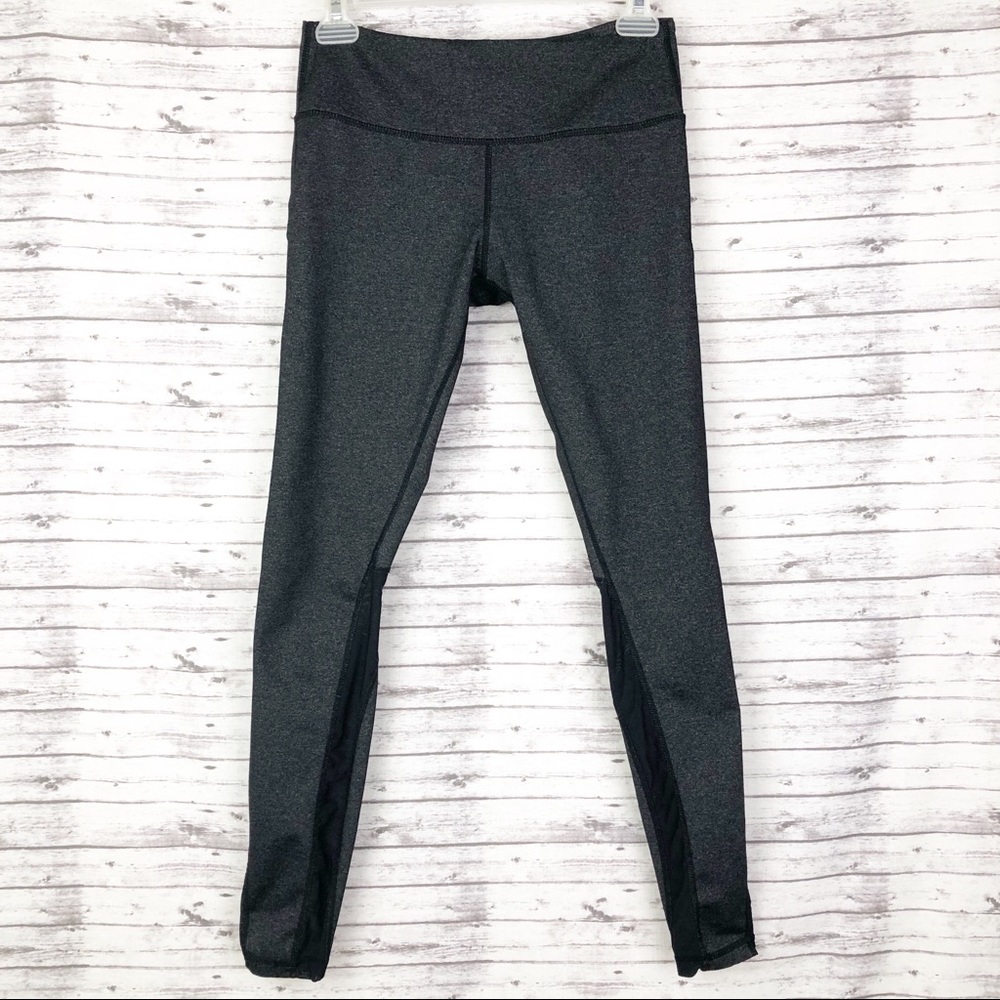 Lululemon Charcoal  Black Mesh Panel Stretch Workout Crop Leggings